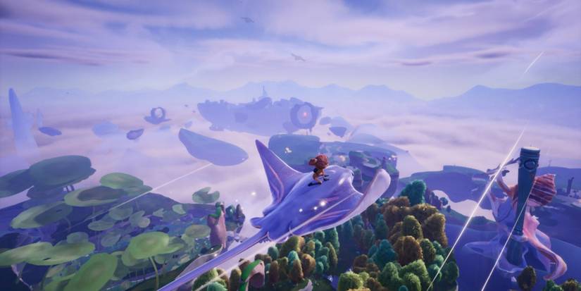 Elise flying on a manta ray in LAY