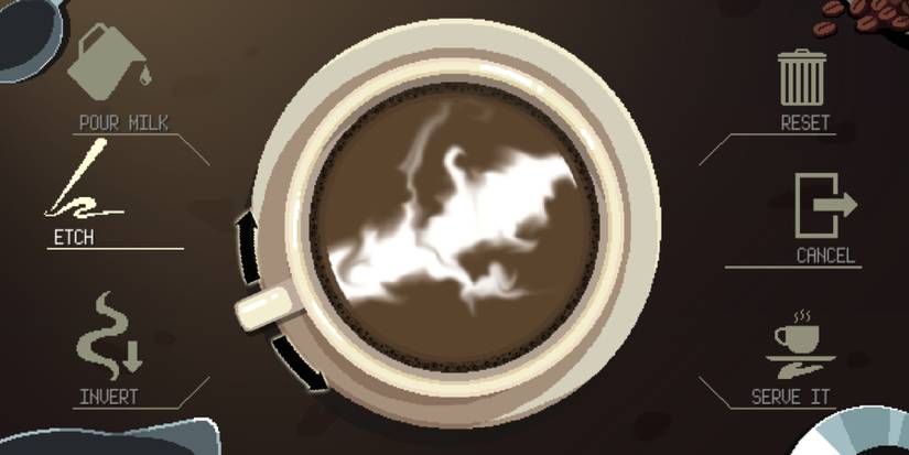 Top view of latte art in a coffee cup.