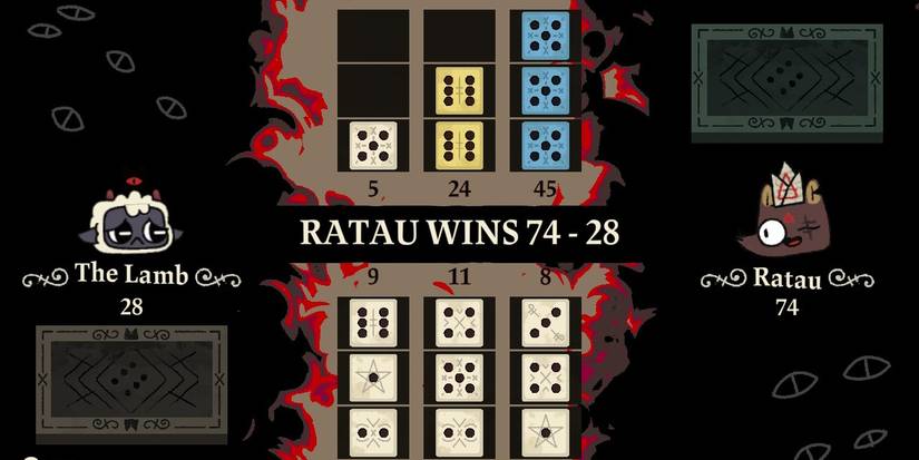 Player losing at Knucklebones with a full grid in Cult of The Lamb