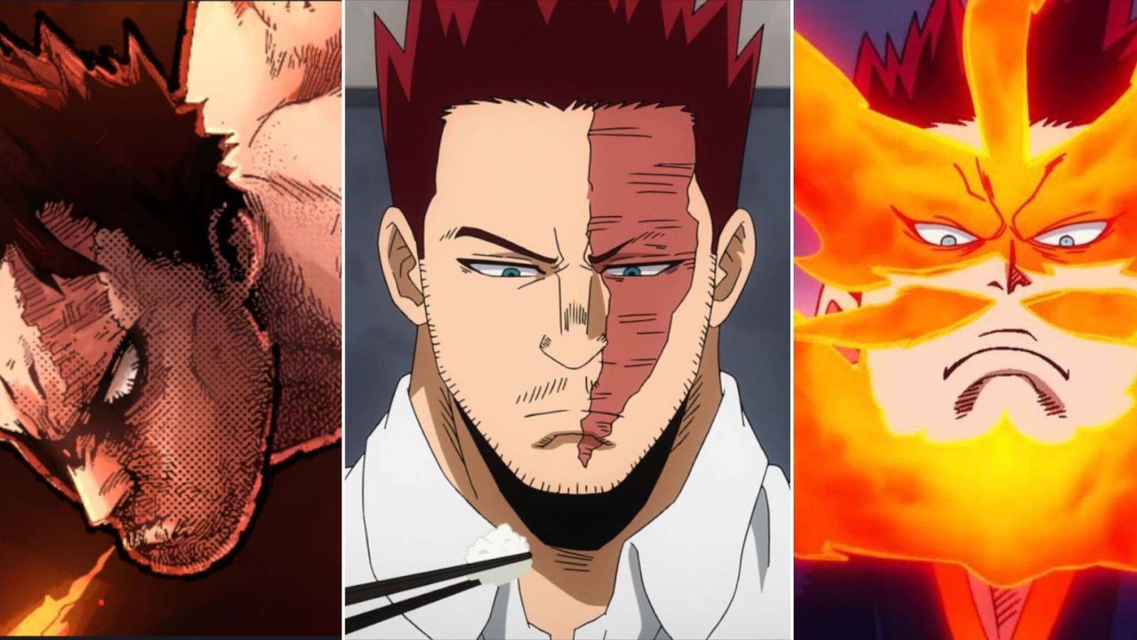 3 shots of Endeavour from My hero Academia