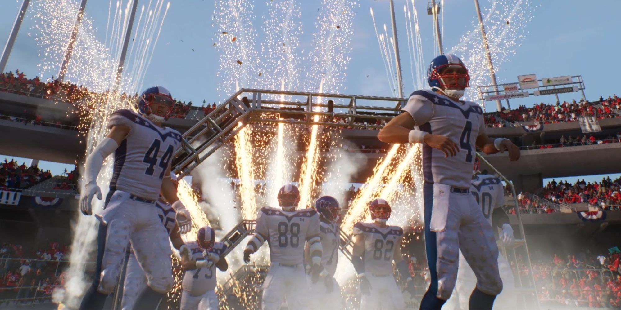 Madden NFL 23 players going through pyrotechnics