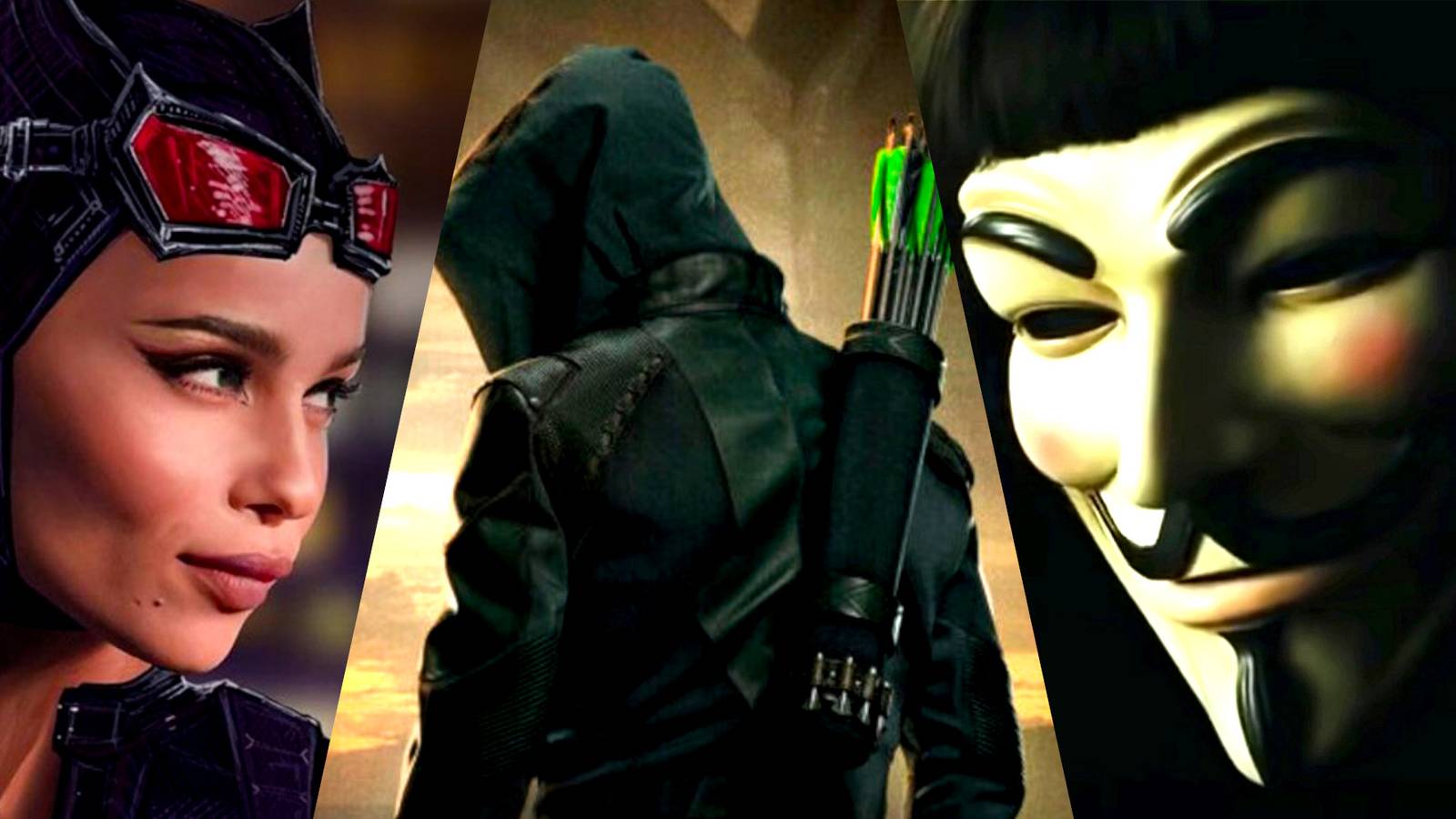 Manipulative DC Heroes Catwoman, Green Arrow, V for Vendetta 