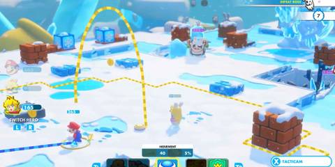 Mario attacking a Rabbid in Mario Rabbids Kingdom Battle