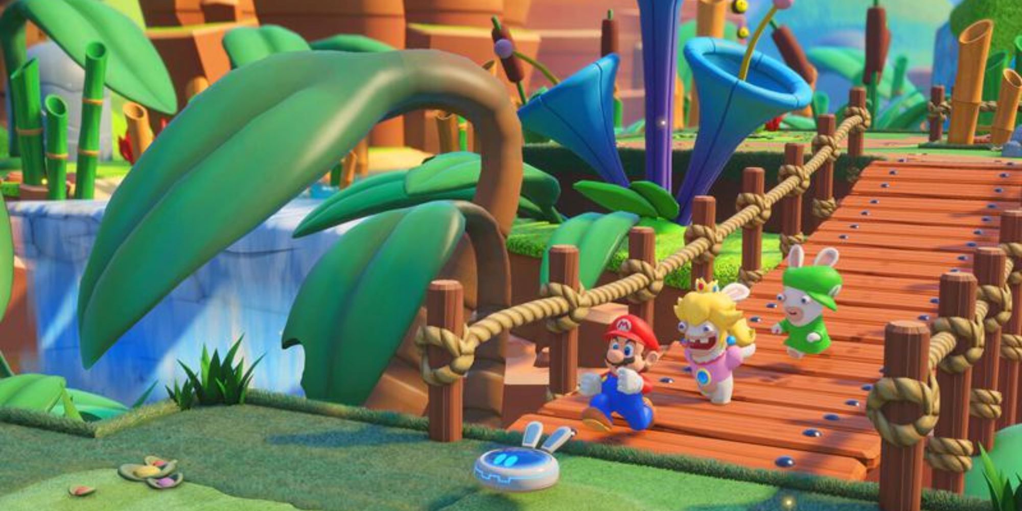 Mario and Rabbids Crossing a Bridge