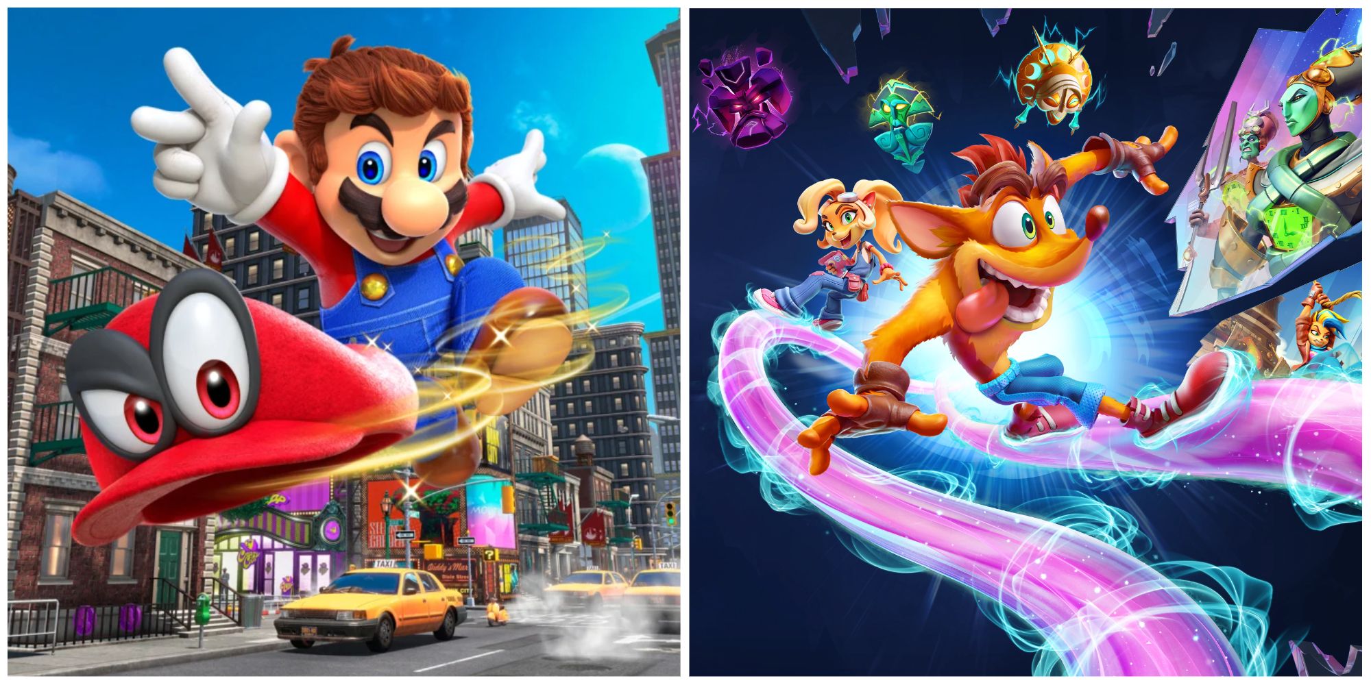 (Left) Mario in Super Mario Odyssey (Right) Crash in Crash 4