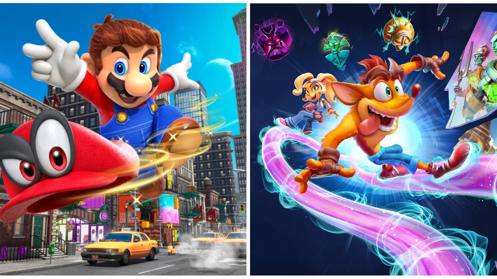 (Left) Mario in Super Mario Odyssey (Right) Crash in Crash 4