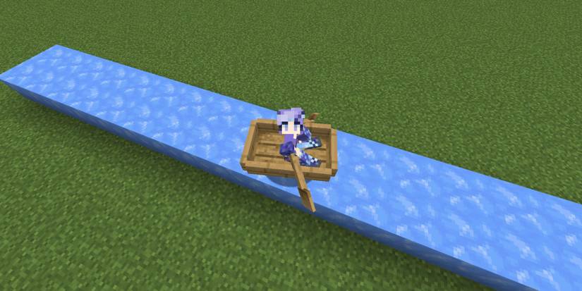 Minecraft Player On A Boat On An Ice Road