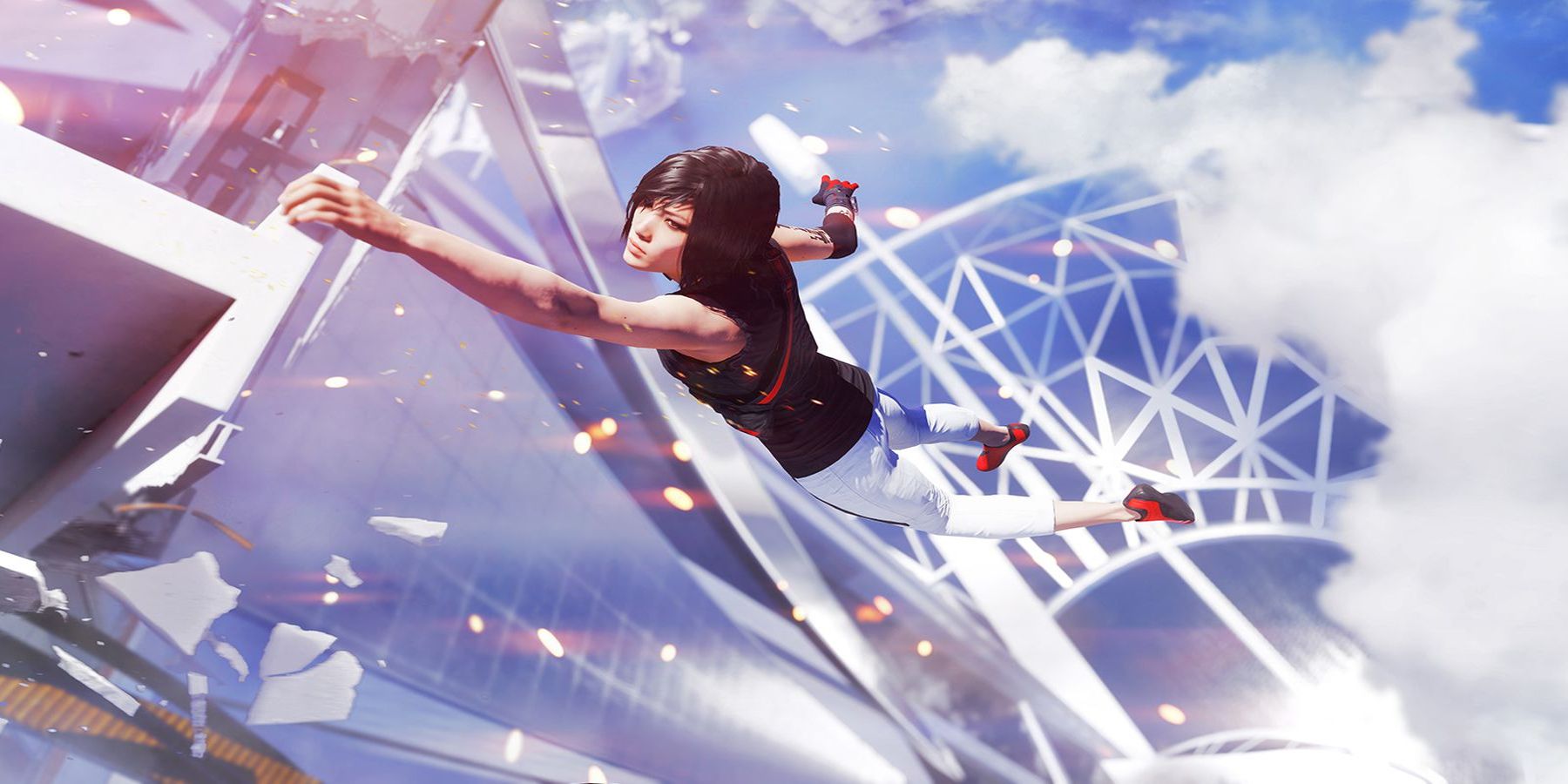 Mirror's Edge Catalyst's Faith hanging off the Shard