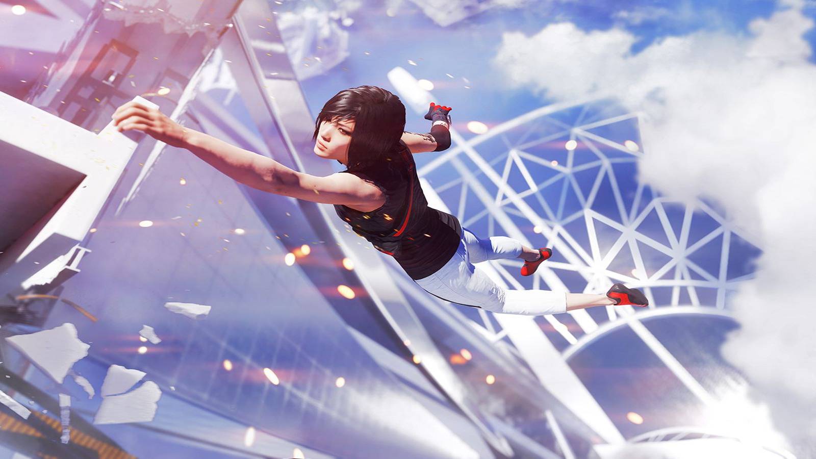 Mirror's Edge Catalyst's Faith hanging off the Shard