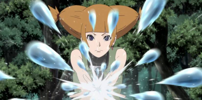 Moegi attacking in Naruto