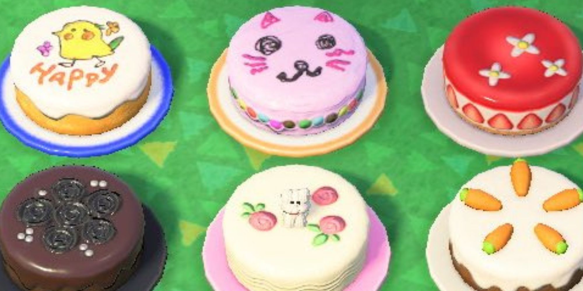 The six varieties players can recieve of Moms Homemade Cake on Animal Crossing New Horizons