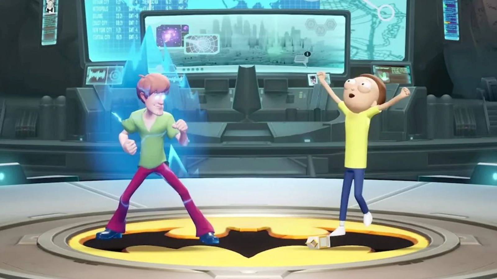 Shaggy Rogers and Morty Smith on the MultiVersus Batcave stage