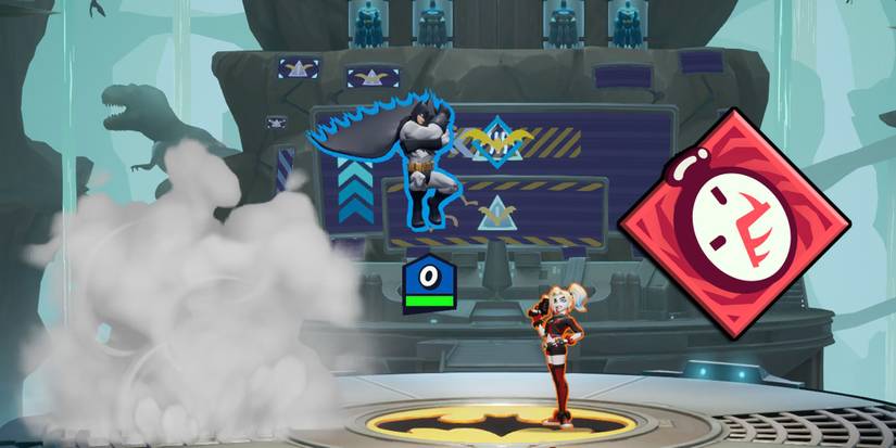 Multiversus - Batman Gearing Up To Throw A Baterang With I'll Take That Perk Overlaid On Top