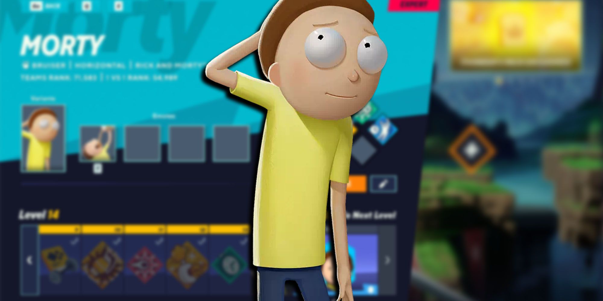 Multiversus - Morty PNG Overlaid On Image Of Morty Options In Collection Menu In-game