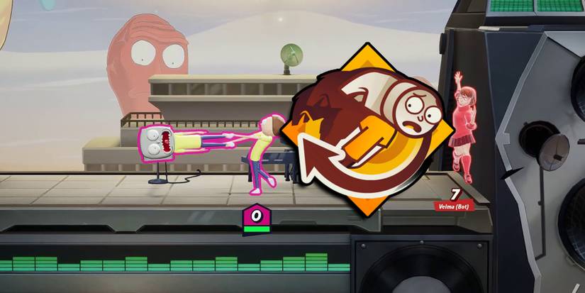 Multiversus - Morty Using Spin Attack WIth Hammer Signature Perk And The Perk PNG Overlaid On Top