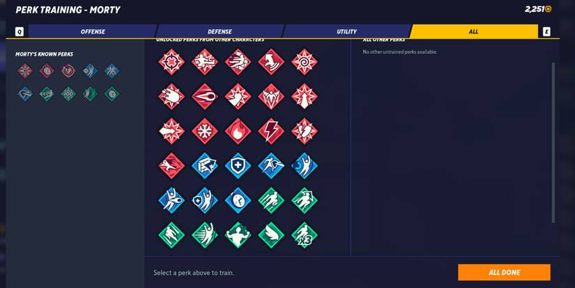 Multiversus - Morty's Perk Training Full Selection Screen