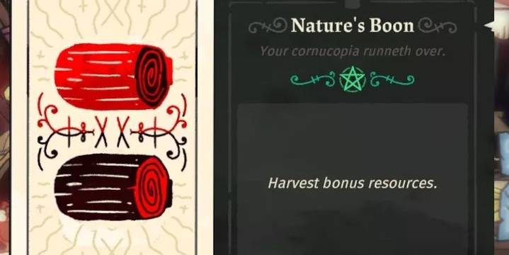 Nature's Boon Tarot card art from Cult of The Lamb, it shows two pieces of wood