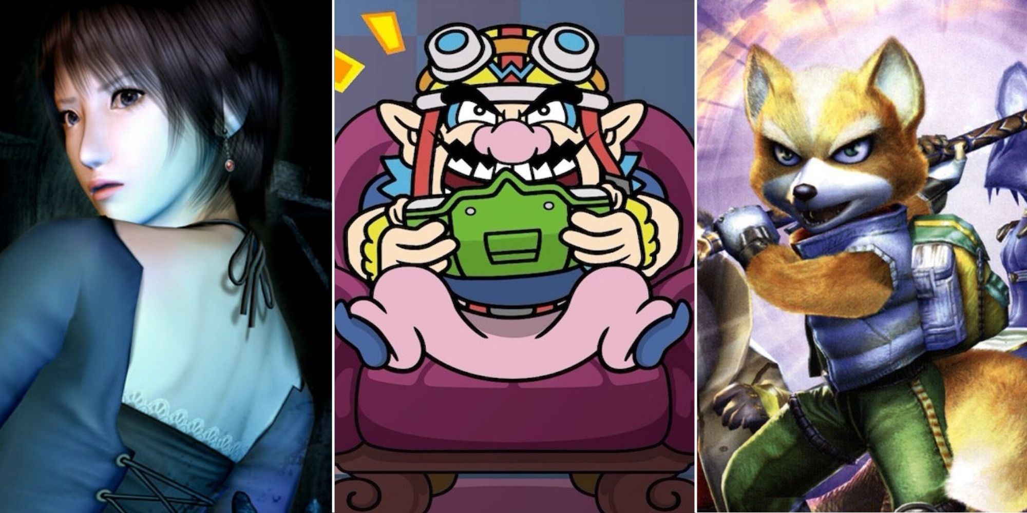 Collage image of Fatal frame, Warioware and Starfox assault
