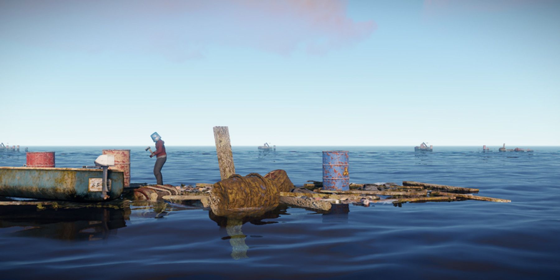 A player looting Scrap from a Dock in Rust