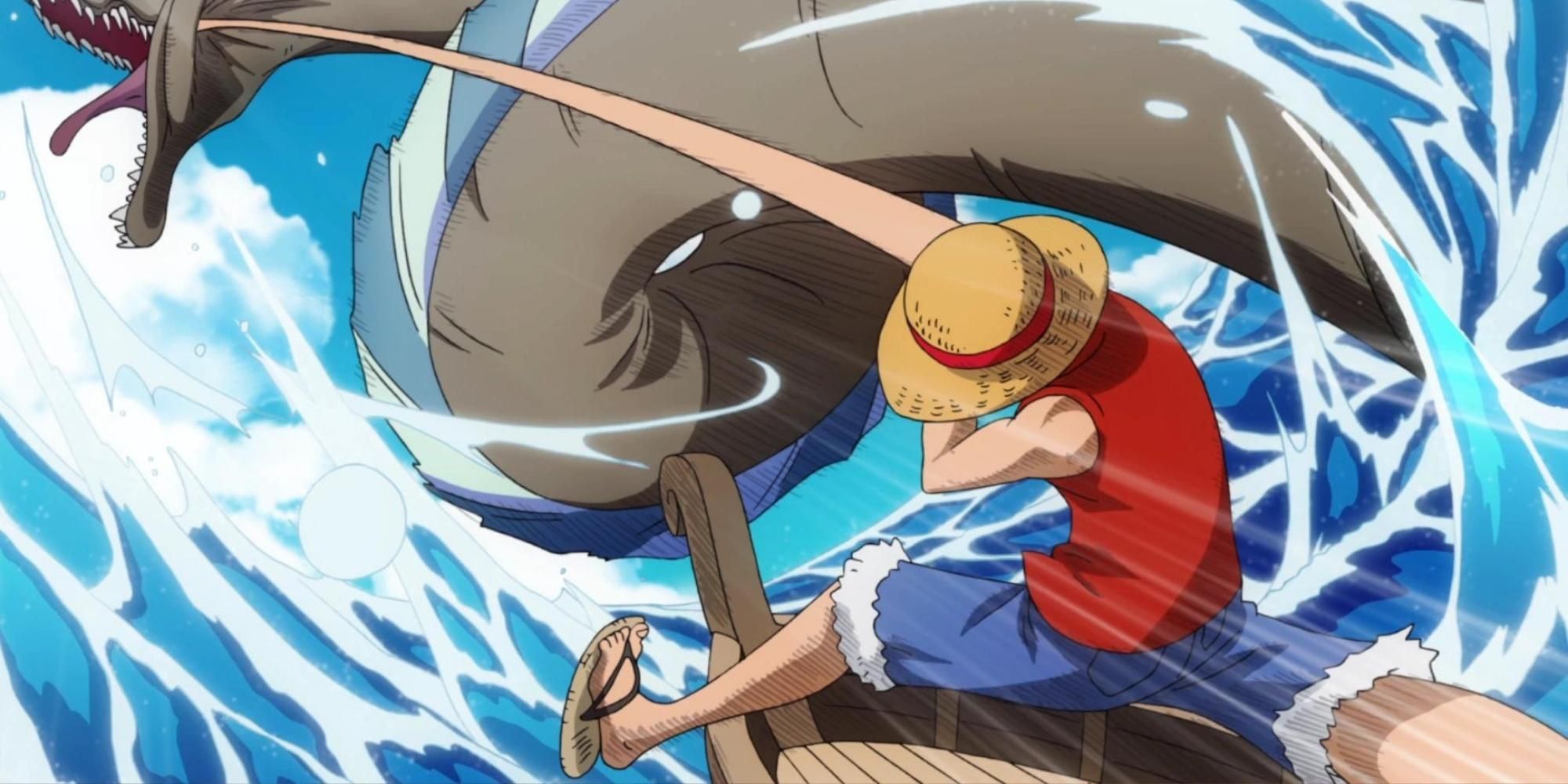 Luffy fights sea monster in One Piece