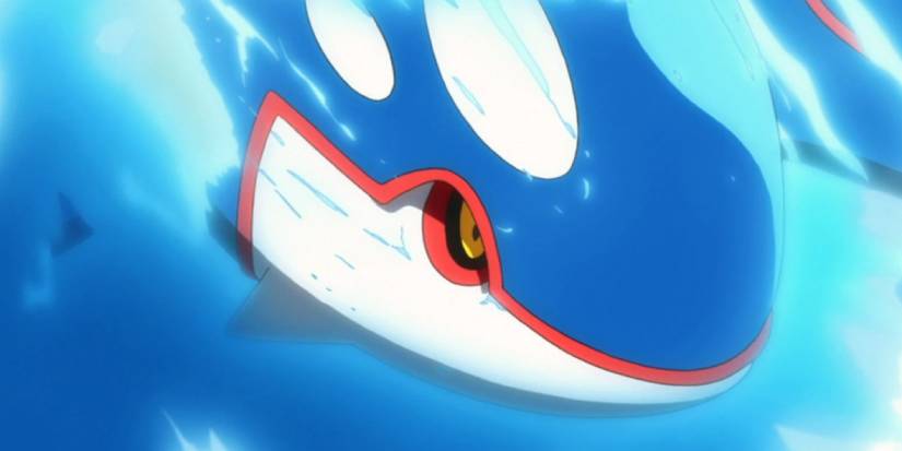 Kyogre in the ocean in a Pokemon movie