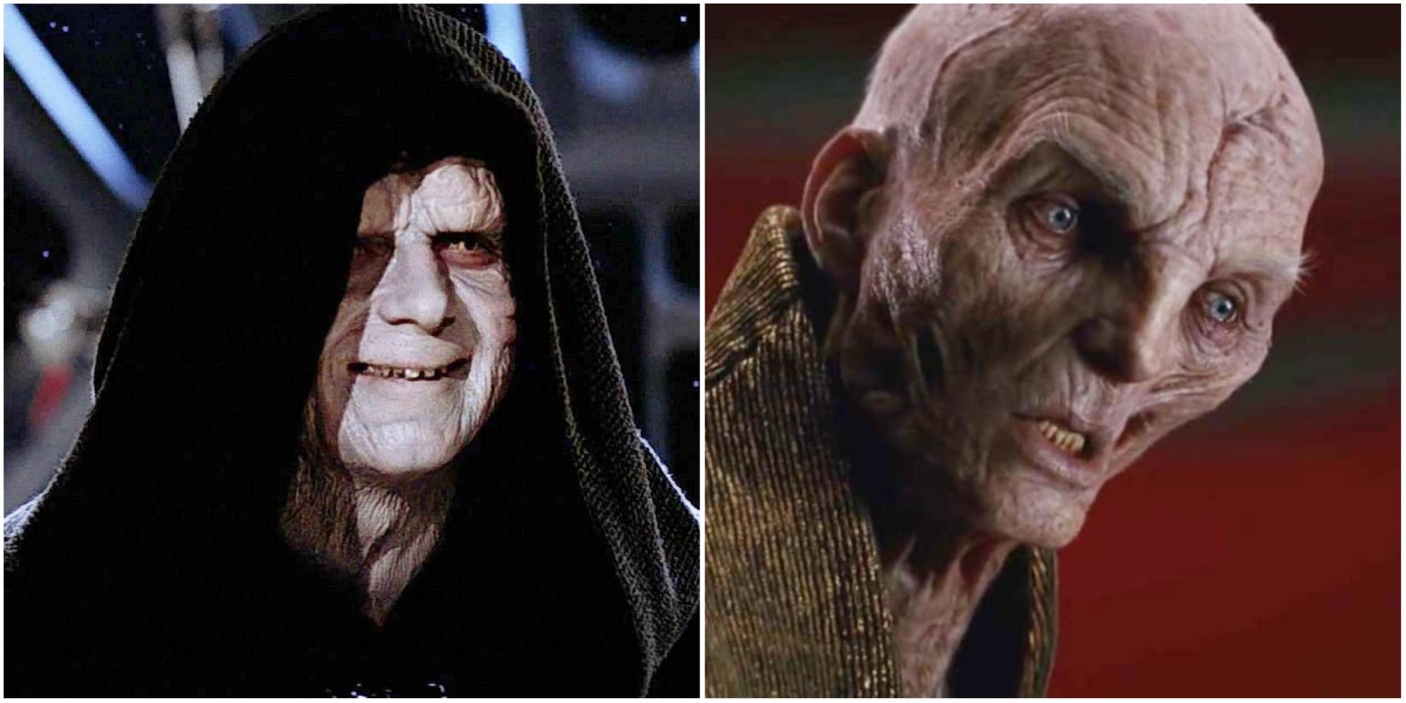 Palpatine in Star Wars: Return of the Jedi and Snoke in The Last Jedi