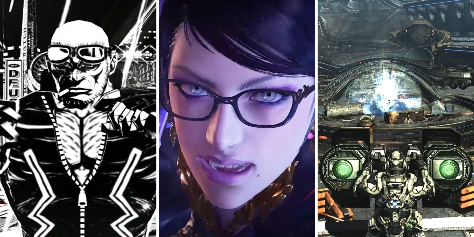 Screenshots from the games Madworld, Bayonetta 3 and Vanquish that are made by PlatinumGames