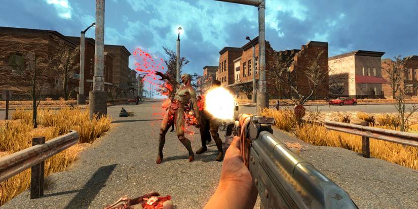 Player shooting an AK in 7 Days to Die