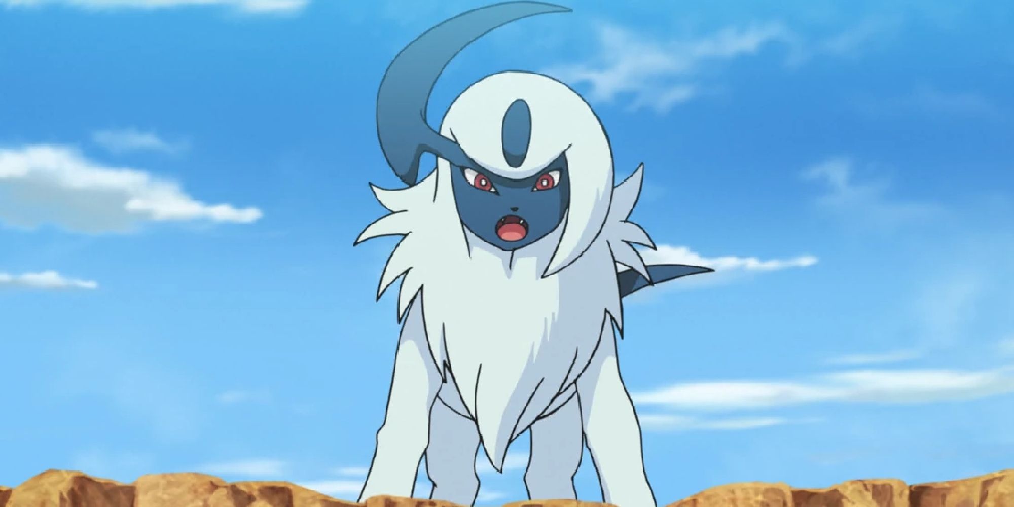 Absol on a cliff in the anime