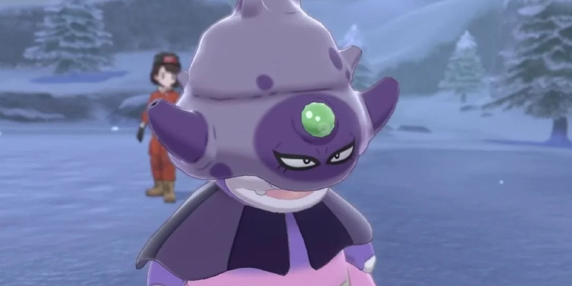 A trainer using Galarian Slowking in the Crown Tundra in Sword & Shield