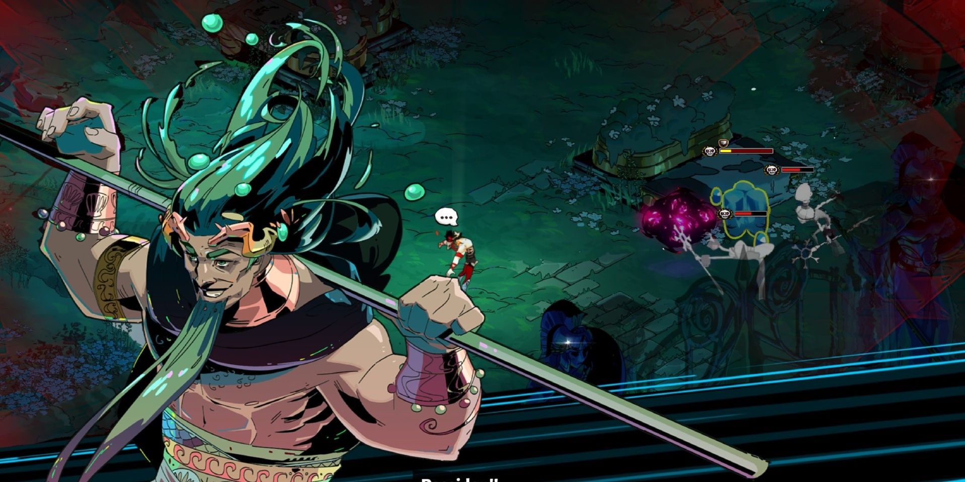 Poseidon from Hades character art being summoned by Zagreus to be used in combat