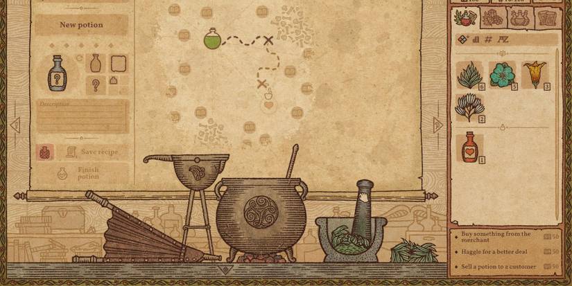 grinding ingredients in Potion Craft to make a potion