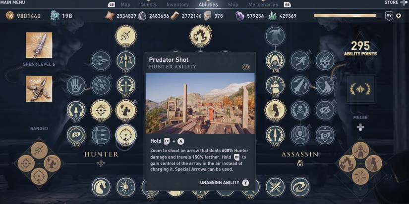 Predator Shot selected in the skills menu