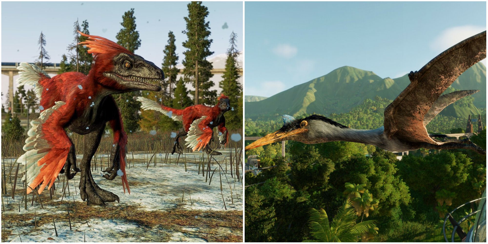 Pyroraptor and Quetzacoatlus in Jurassic World Evolution 2