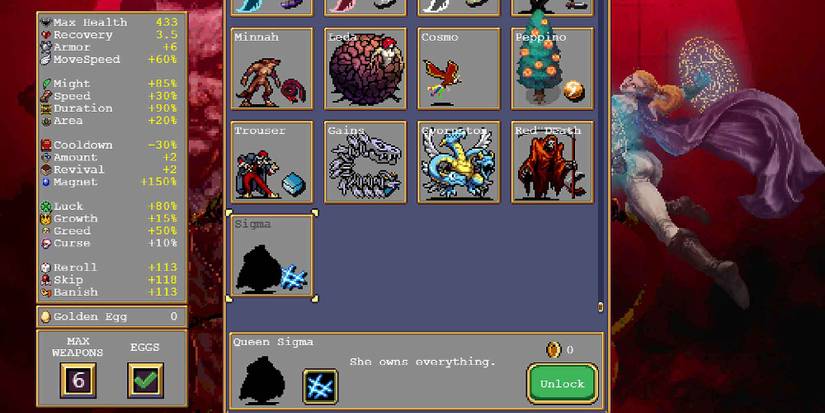 Unlocking Queen Sigma in Vampire Survivors