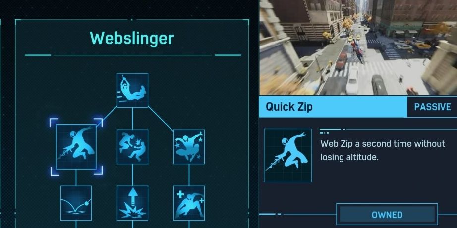 Quick Zip Webslinger skill from the Marvel's Spider-Man Game