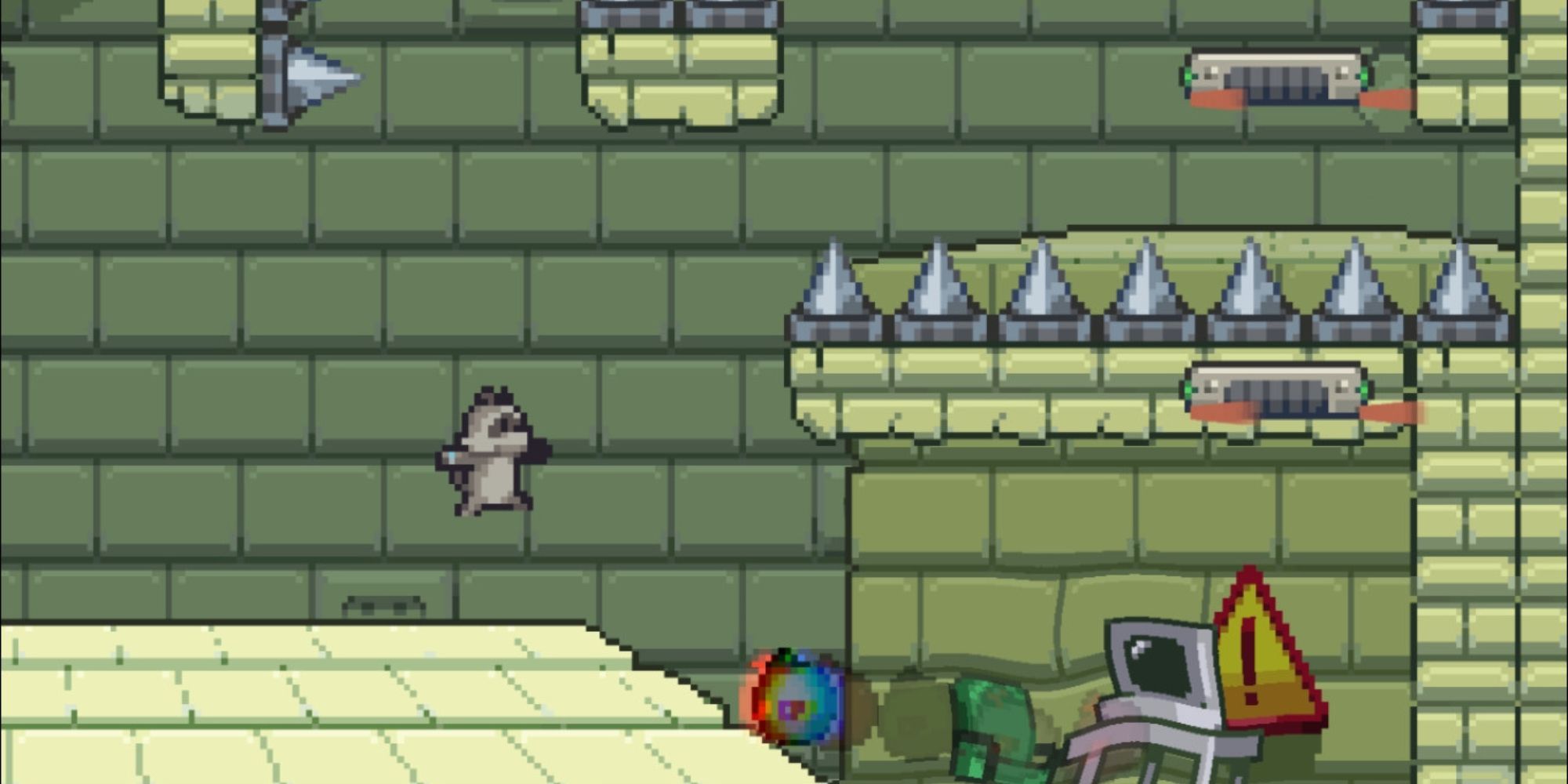 Игрок в середине прыжка в Rift Racoon во время навигации в опасной среде.