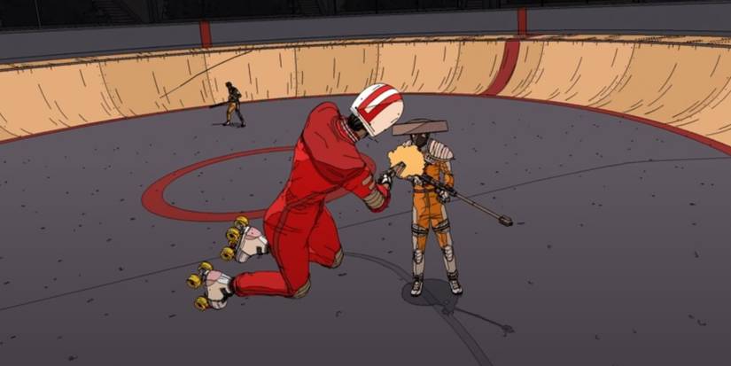 Rollerdrome Shooting An Opponent While In Midair