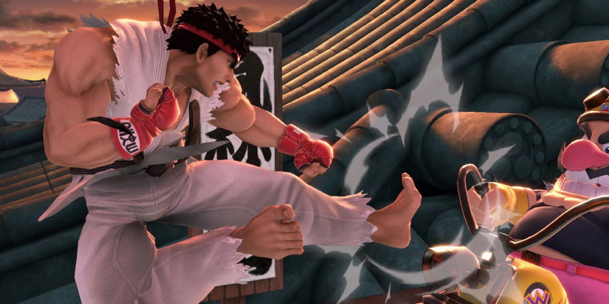 Ryu attacking Wario in Suzaku Castle