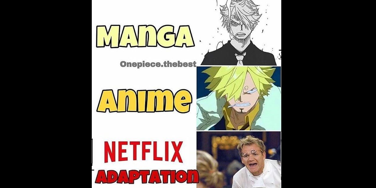 The Manga Anime and Netflix Adaptation meme featuring Sanji from One Piece
