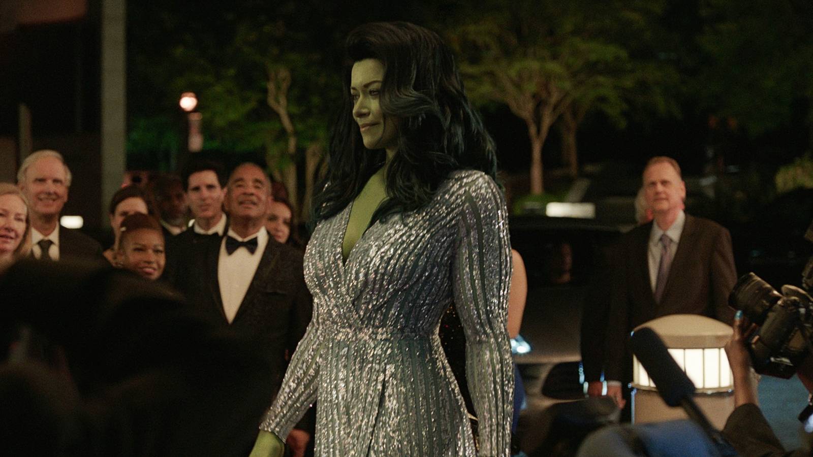 Tatiana Maslani as She-hulk in fancy dress premiere party