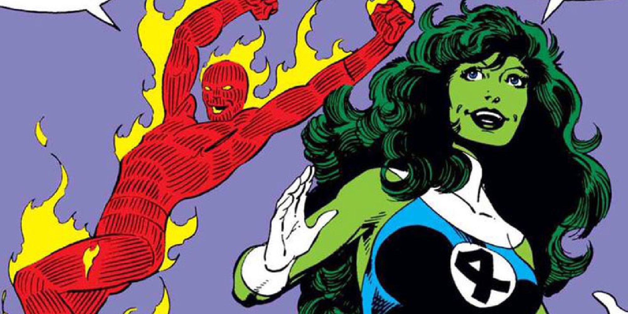 She-Hulk wearing a Fantastic Four outfit with Human Torch
