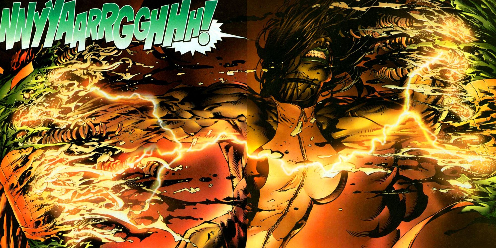 A possessed She-Hulk killing Vision in Avengers Disassembled