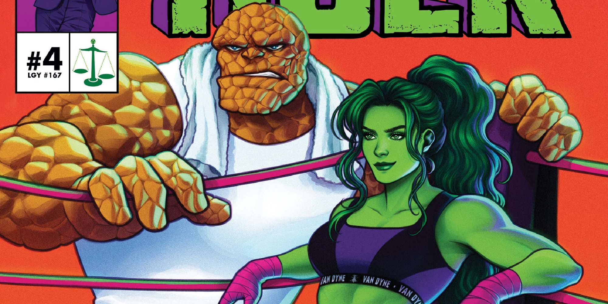 She-Hulk in a boxing ring with The Thing in a 2022 comic cover