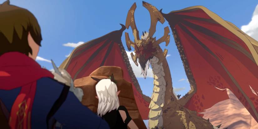 Callum and Rayla confronting Sol Regem in The Dragon Prince