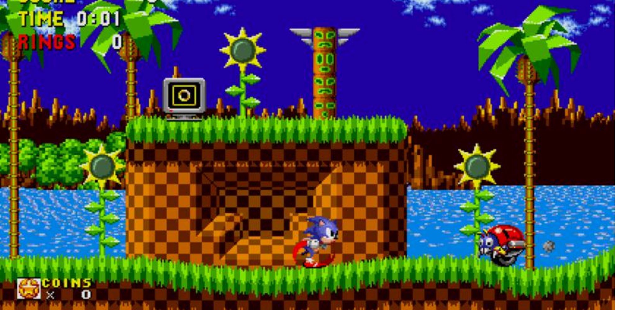 Sonic racing through Green Hill Zone in Sonic the Hedgehog