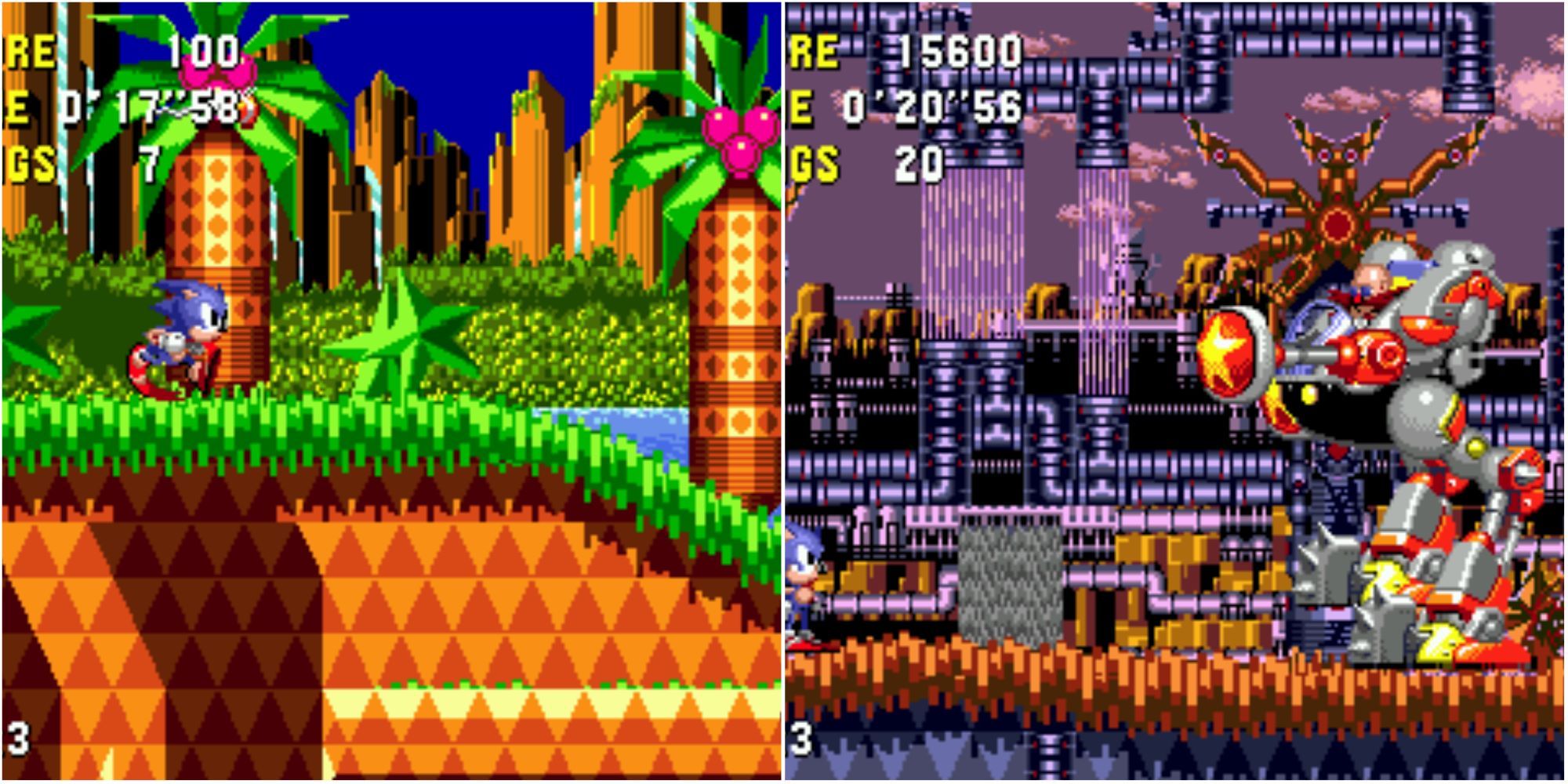 Left - Sonic running through palm tree panic, Right - Sonic against Dr. Robotnik