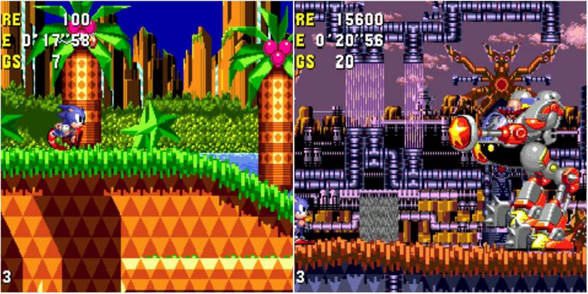 Left - Sonic running through palm tree panic, Right - Sonic against Dr. Robotnik