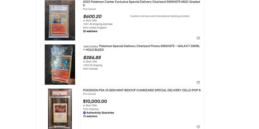 Special Delivery Charizard eBay $10,000 screenshot