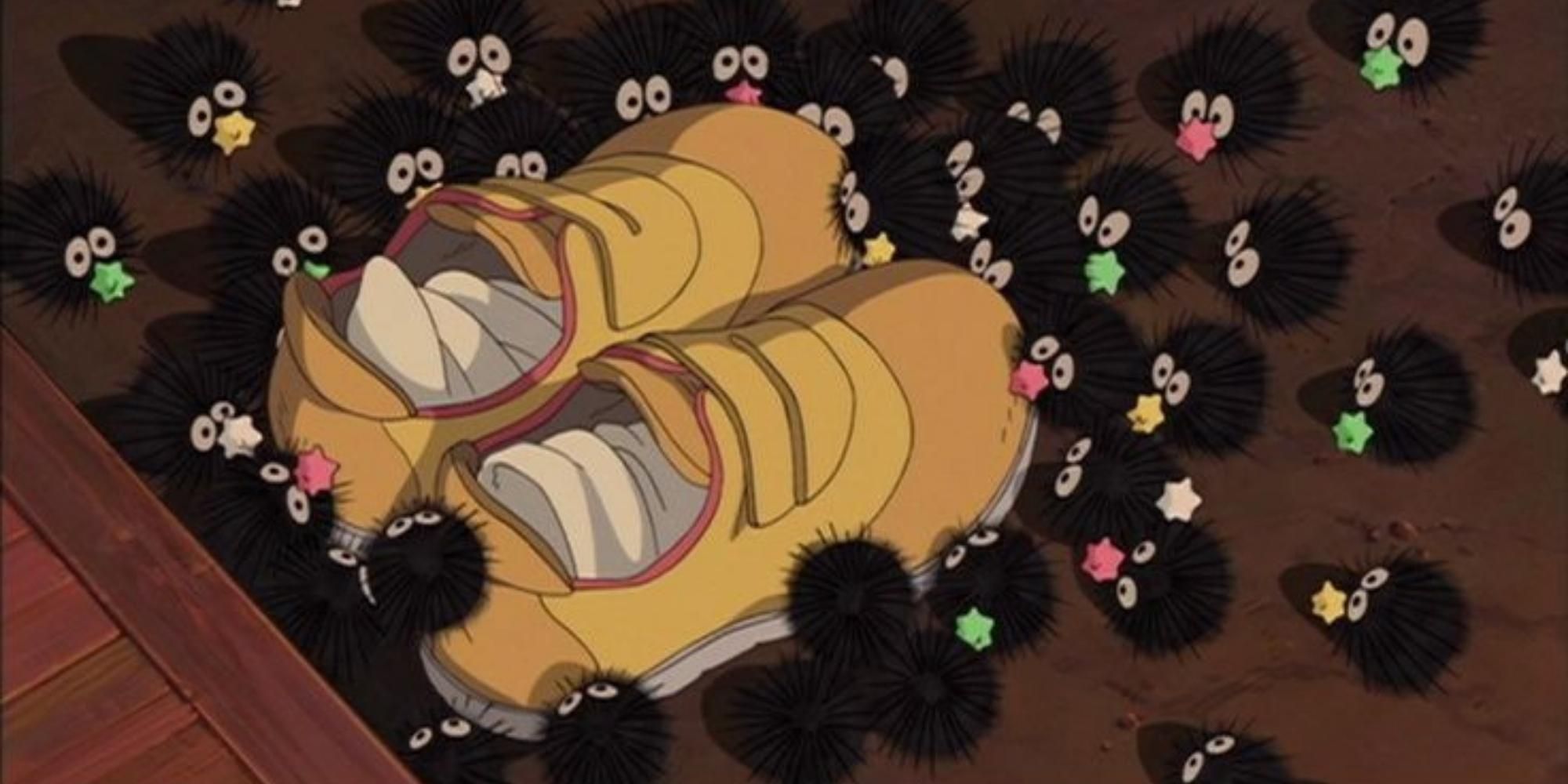 Soot Sprites take Chihiro's Shoes in Spirited Away